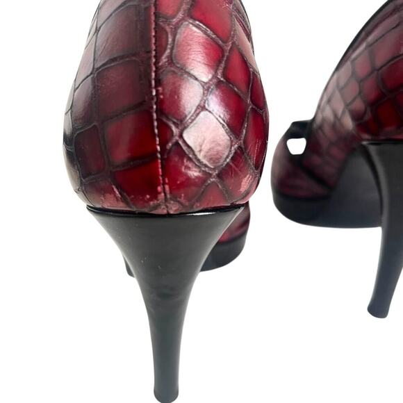 VTG Claudia Ciuti Dark Red Croc Shoe Open Toe Pump 9.5 - Picture 9 of 10